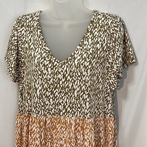 mts Womens Green Rust Burgandy V-Neck Swing Dress Size Medium - Picture 2 of 7